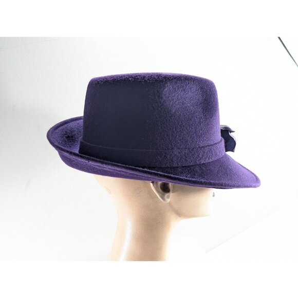 Deep Purple Wool fedora, TEMPTATION Italy purple wool fedora with flower made in - Picture 5 of 10